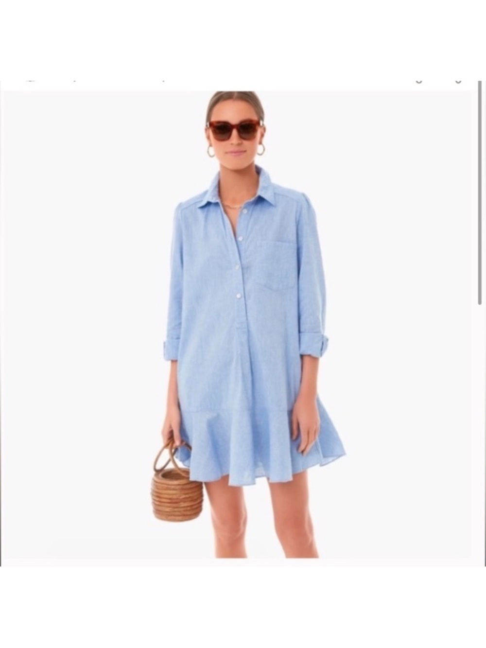 Tuckernuck Light Blue Shirt Dress with Ruffle Hem